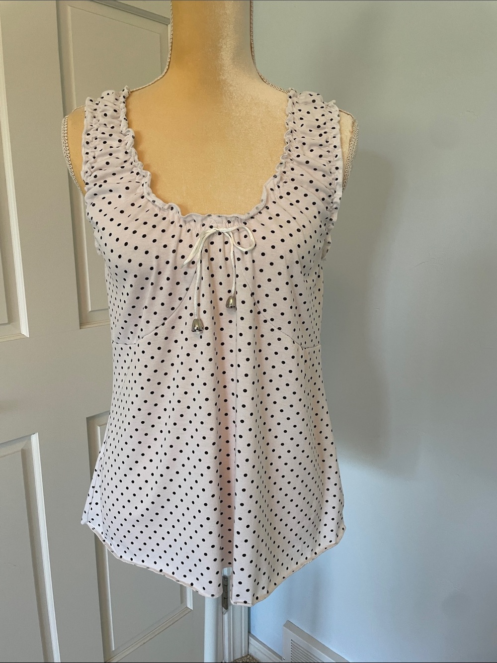 Twice Chic Boutique White Polka Dot Ruffle Camisole